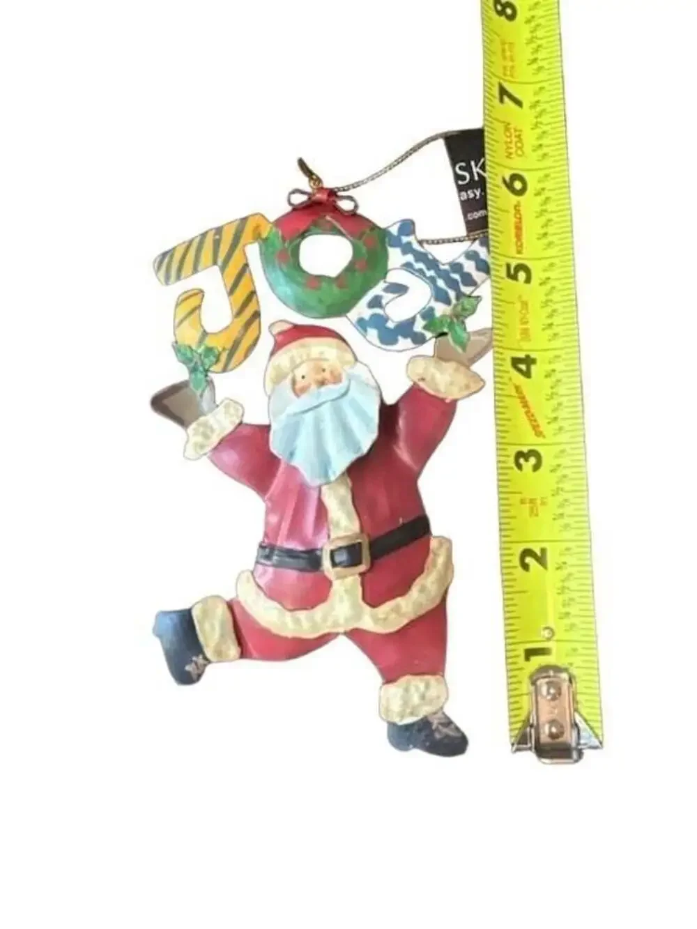 Metal Painted Santa Holding JOY Christmas Holiday Wall Hanging Ornament Decor